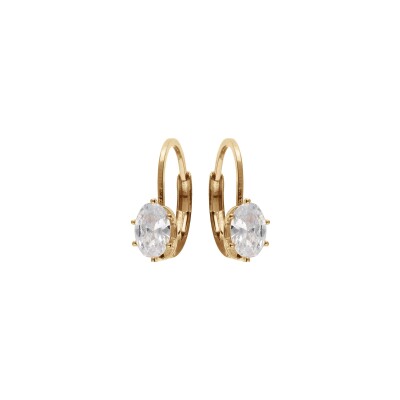 Boucles d'oreilles dormeuse plaqué or oxyde blanc serti