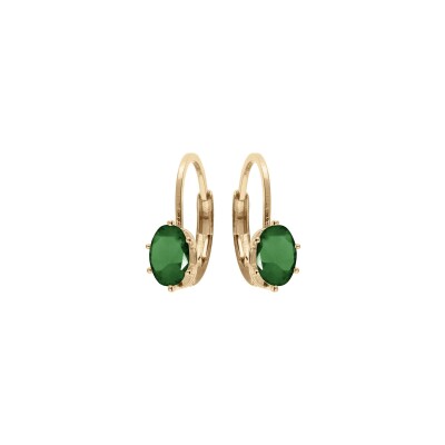 Boucles d'oreilles dormeuse plaqué or oxyde vert serti