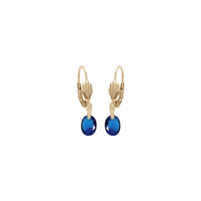 Boucles d'oreilles dormeuse plaqué or goutte oxyde faceté bleu foncé