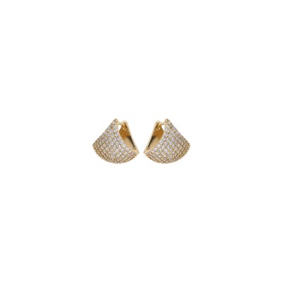 Boucles d'oreilles plaqué or articulée pavé oxydes blancs sertis