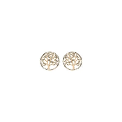 Boucles d'oreilles tige plaqué or arbre de vie 12mm oxydes blancs sertis