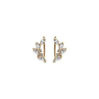 Boucles d'oreilles plaqué or chemin d'oreille oxydes blancs pétales