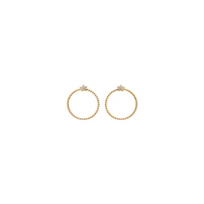 Boucles d'oreilles créoles tige plaqué or boules avec étoile oxydes blancs sertis
