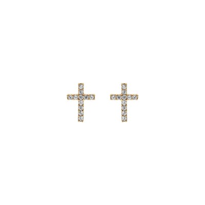 Boucles d'oreilles tige plaqué or croix oxydes blancs sertis