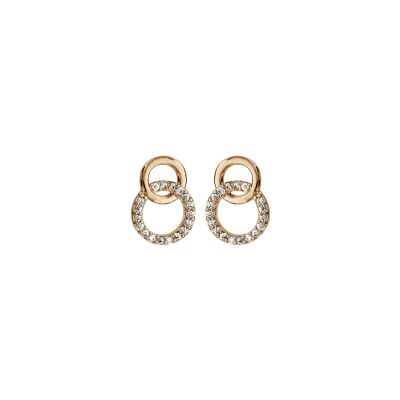Boucles d'oreilles tige plaqué or double cercle entrelace pierres blanches synthétiques