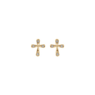 Boucles d'oreilles tige plaqué or 0.6 x 0.80mm oxydes blancs sertis
