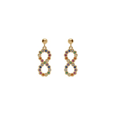 Boucles d'oreilles tige plaqué or pendante motif infini multi couleurs