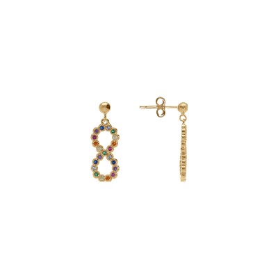 Boucles d'oreilles tige plaqué or pendante motif infini multi couleurs