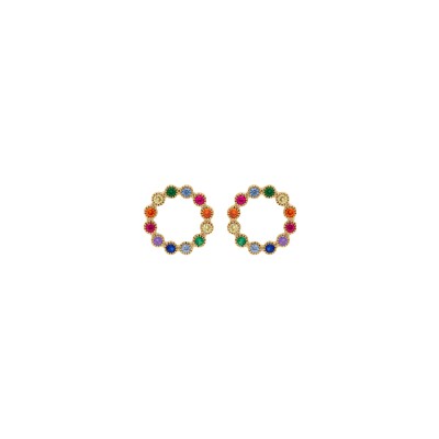 Boucles d'oreilles tige plaqué or cercle oxydes multi couleurs