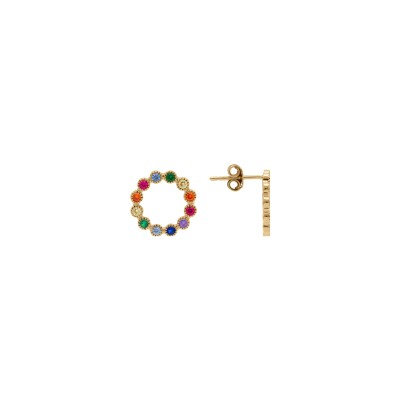 Boucles d'oreilles tige plaqué or cercle oxydes multi couleurs