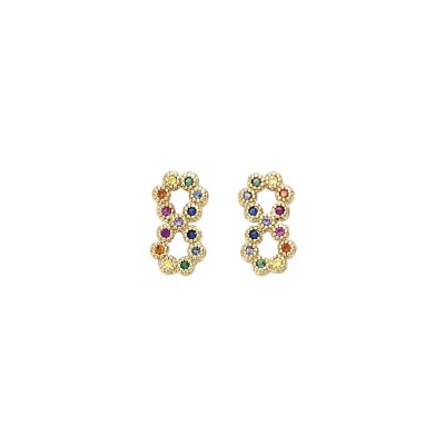 Boucles d'oreilles tige plaqué or puce motif infini multi couleurs