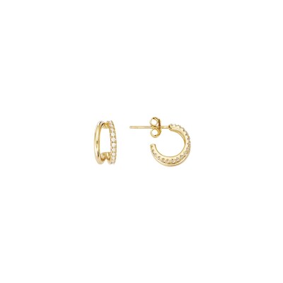 Boucles d'oreilles tige plaqué or Boucles d'oreilles créoles double rang lisse et oxydes blancs