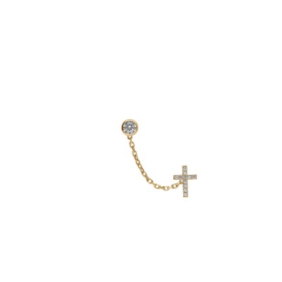 Boucles d'oreilles plaqué or chainette oxyde blanc serti clos 4mm et croix oxydes blancs sertis (2 tous)
