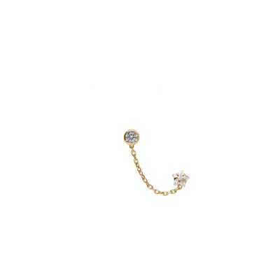 Boucles d'oreilles plaqué or chainette oxyde blanc serti clos 4mm et étoile oxyde blanc serti (2 trous)