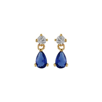 Boucles d'oreilles plaqué or tige pierre goutte pendante bleu foncé synthétique