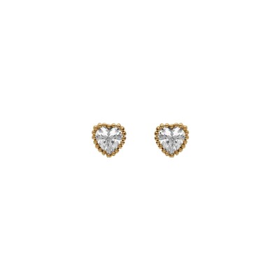 Boucles d'oreilles tige plaqué or puce coeur oxydes blancs