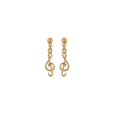 Boucles d'oreilles tige plaqué or clef de sol pendante