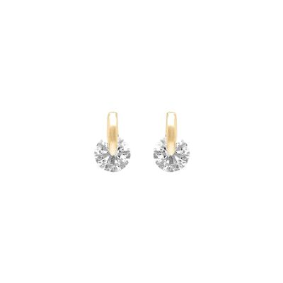 Boucles d'oreilles tige plaqué or ronde pierre blanche synthétique