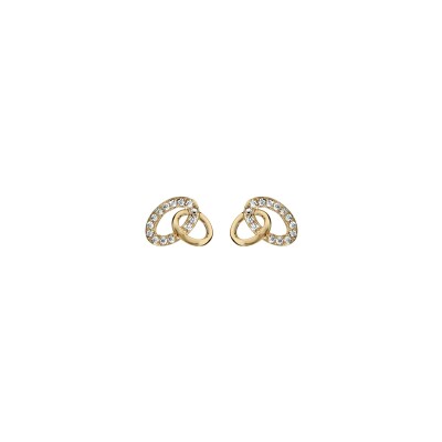 Boucles d'oreilles tige plaqué or 2 ovales entremêlés oxydes blancs sertis
