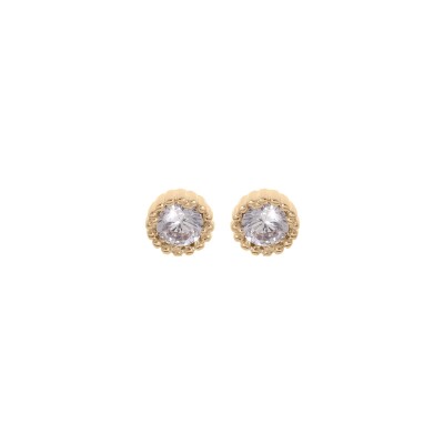 Boucles d'oreilles tige plaqué or perlée oxyde blanc serti 4mm
