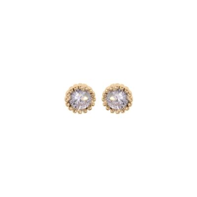 Boucles d'oreilles tige plaqué or perlée oxyde blanc serti 5mm