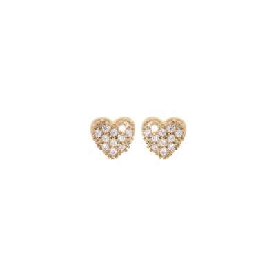 Boucles d'oreilles tige plaqué or coeur oxydes blancs sertis