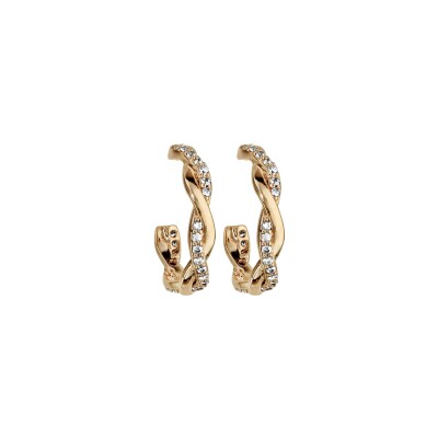 Boucles d'oreilles demi Boucles d'oreilles créoles plaqué or tresse oxydes blancs sertis