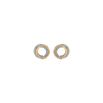 Boucles d'oreilles plaqué or bicolore cercle 10 mm oxydes blancs sertis