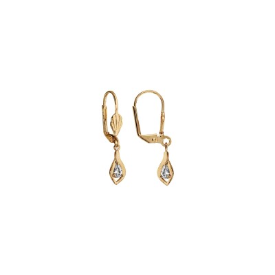 Boucles d'oreilles plaqué or dormeuse pendant oxyde blanc serti