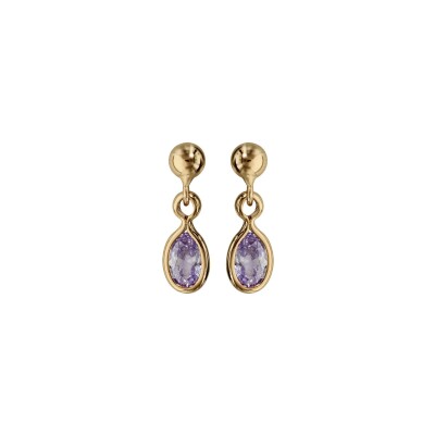 Boucles d'oreilles tige plaqué or clou navette violet clair