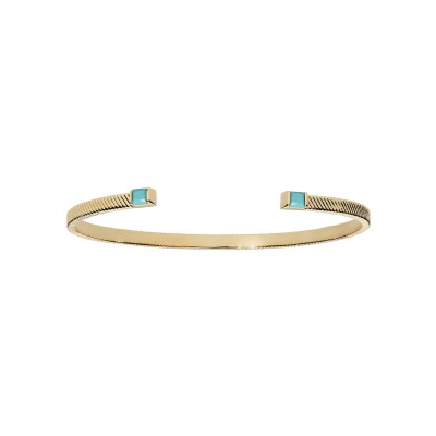 Bracelet plaqué or jonc diamante pierre carrée synthétique couleur turquoise