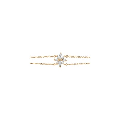 Bracelet plaqué or forme fleur oxydes blancs 16+3cm