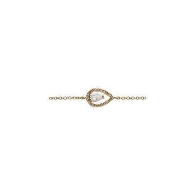 Bracelet plaqué or goutte ajourée oxyde blanc serti 16+2cm