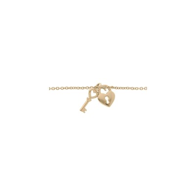 Bracelet plaqué or clef et cadenas lisse 16+2cm