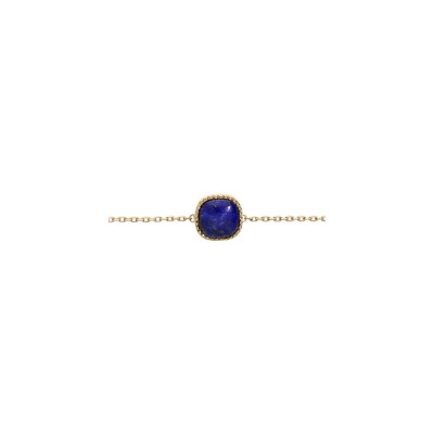 Bracelet plaqué or carré lapis lazuli véritable 16+2cm