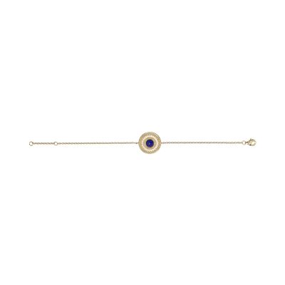 Bracelet plaqué or forme ronde pierre lapis lazuli véritable 16+2cm