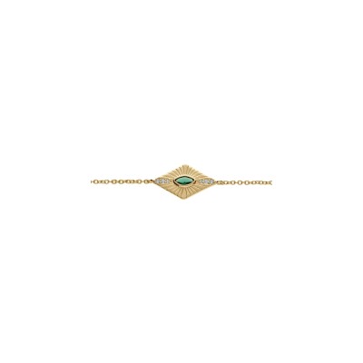 Bracelet plaqué or forme losange oxyde vert serti clos 16+2cm
