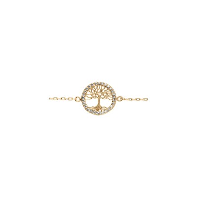 Bracelet plaqué or arbre de vie contour oxydes blancs sertis 16+4cm