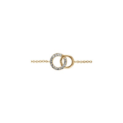 Bracelet plaqué or 2 cercles entrelaces oxydes blancs sertis 16+2cm
