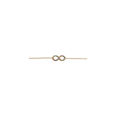 Bracelet plaqué or motif infini multi couleurs 16+2cm