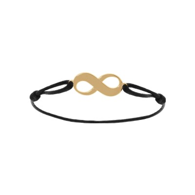 Bracelet plaqué or cordon coulissant noir motif infini