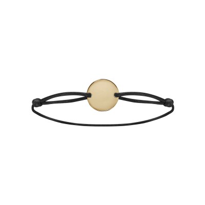 Bracelet plaqué or cordon coulissant noir plaque ronde à graver