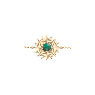 Bracelet plaqué or cabochon malachite véritable 16+2cm