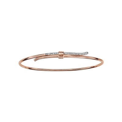 Bracelet plaqué or rose jonc avec noeud et oxydes blancs sertis diam 65*55