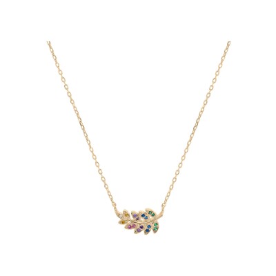 Collier plaqué or feuille oxydes multi couleurs sertis 40+3cm