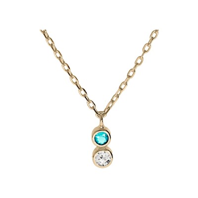 Collier plaqué or pendentif 2 oxydes ciel et blanc serti 40+4cm
