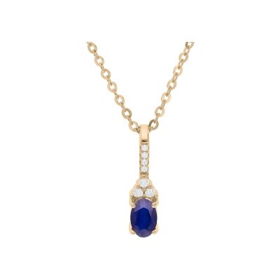 Collier plaqué or pendentif oxydes bleu et blancs sertis 40+5cm