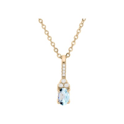 Collier plaqué or pendentif topaze bleu véritable et oxydes blancs sertis 40+5cm