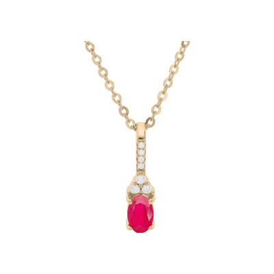 Collier plaqué or pendentif oxydes rouge et blancs sertis 40+5cm