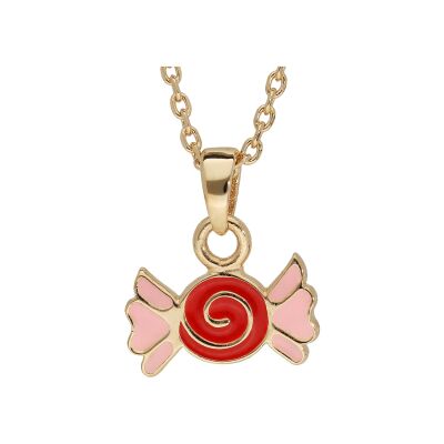 Collier plaqué or pendentif bonbon résine rouge et rose 38cm